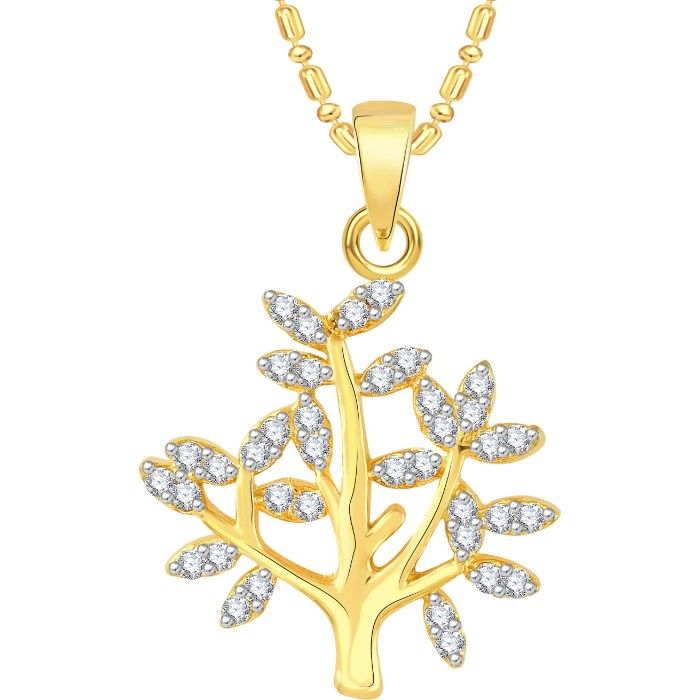 Buy Srikara Alloy Gold Plated CZ / AD Tree Fashion Jewellery Pendant with Chain - SKP2528G - Purplle