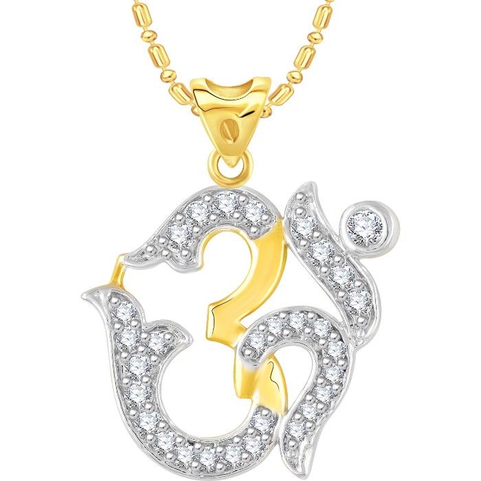 Buy Srikara Alloy Gold Plated CZ / AD Om Fashion Jewellery Pendant with Chain - SKP2766G - Purplle