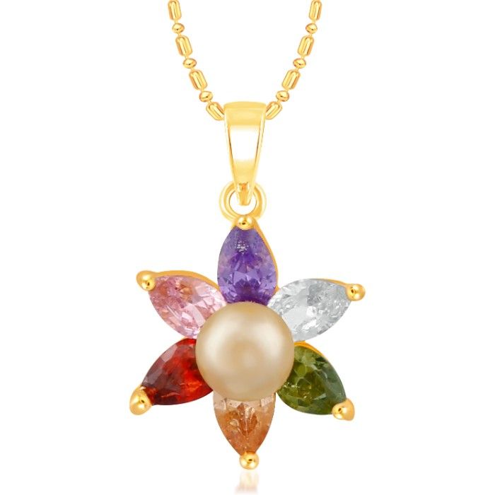 Buy Srikara Alloy Gold Plated CZ/AD Pearl Studded Multicolor Fashion Jewelry Pendant - SKP2374G - Purplle