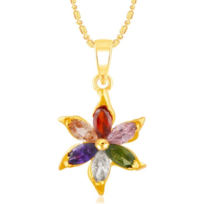 Buy Srikara Alloy Gold Plated CZ/AD Fancy Flower Multicolor Fashion Jewelry Pendant - SKP2364G - Purplle