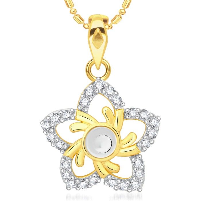 Buy Srikara Alloy Gold Plated CZ / AD Flower Fashion Jewellery Pendant with Chain - SKP2332G - Purplle