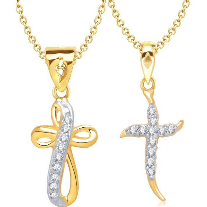 Buy Srikara Alloy Gold Plated CZ/AD Cross Pendant Fashion Jewelry Pendant Set Chain - SKCOMBO1440G - Purplle