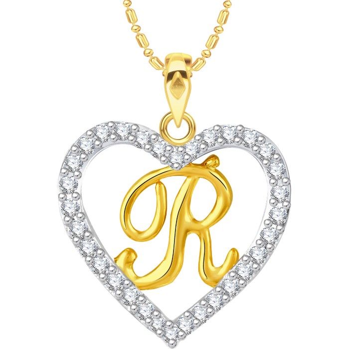 Buy Srikara Alloy Gold Plated CZ/AD Alphabet "R" in Heart Fashion Jewelry Pendant - SKP2282G - Purplle