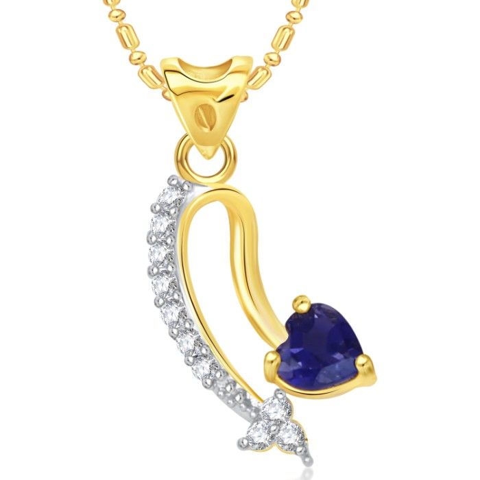 Buy Srikara Alloy Gold Plated CZ Blue Heart Stone Valentine Fashion Jewelry Pendant - SKP1700G - Purplle