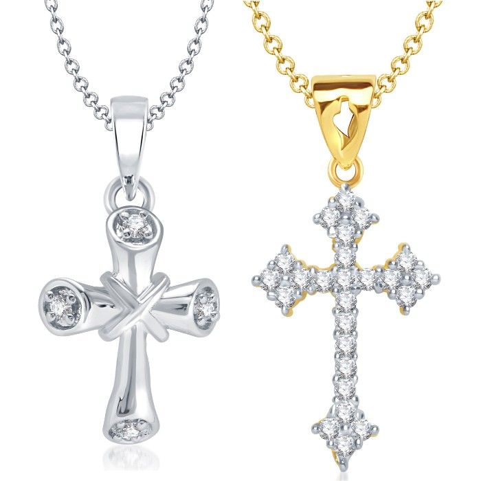 Buy Srikara Alloy Gold Plated CZ/AD Cross Pendant Fashion Jewelry Pendant Set Chain - SKCOMBO1437G - Purplle