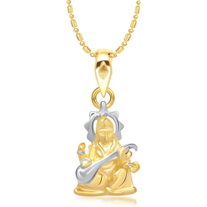 Buy Srikara Alloy Gold Plated CZ/AD Goddess Saraswati Fashion Jewelry Pendant Chain - SKP1358G - Purplle