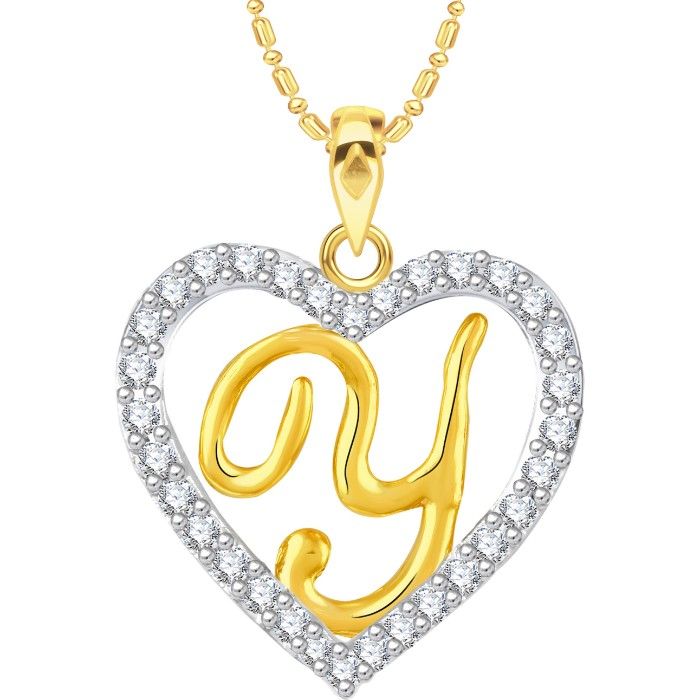 Buy Srikara Alloy Gold Plated CZ/AD Alphabet "Y" in Heart Fashion Jewelry Pendant - SKP2289G - Purplle