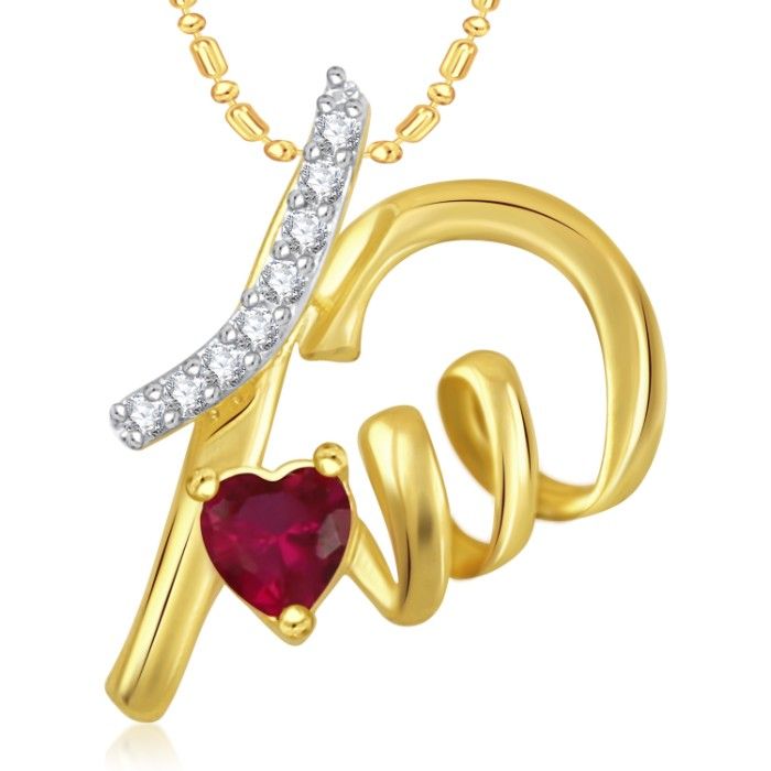 Buy Srikara Alloy Gold Plated CZ/AD Well Crafted Heart Valentine Fashion Jewelry Pendant - SKP1818G - Purplle