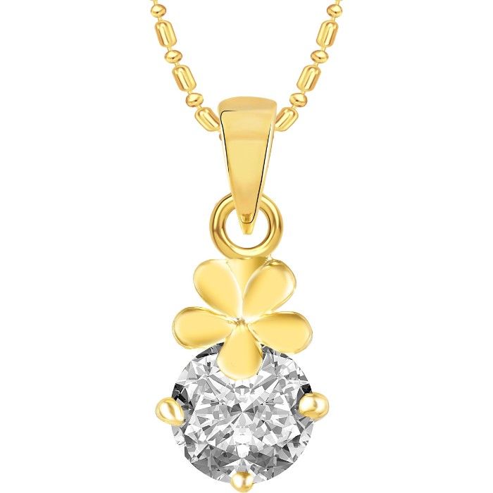 Buy Srikara Alloy Gold Plated CZ/AD Flower Solitaire Fashion Jewellery Pendant Chain - SKP2503G - Purplle