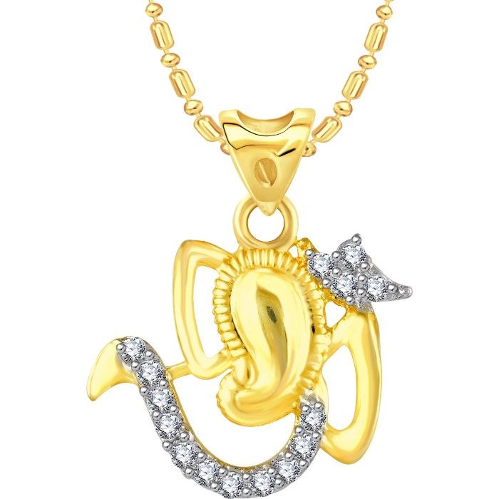 Buy Srikara Alloy Gold Plated CZ / AD Om Ganesh Fashion Jewellery Pendant with Chain - SKP1881G - Purplle