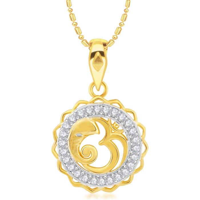 Buy Srikara Alloy Brass Gold Plated CZ/AD Om Ganesh Fashion Jewellery Pendant Chain - SKP2982G - Purplle