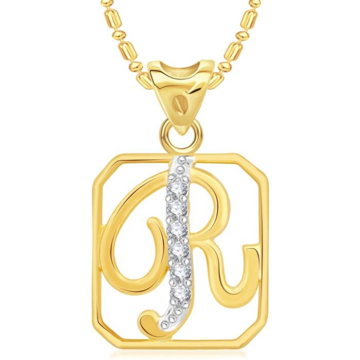 Buy Srikara Alloy Brass Gold Plated CZ/AD Alphabet R Fashion Jewelry Pendant Chain - SKP2925G - Purplle