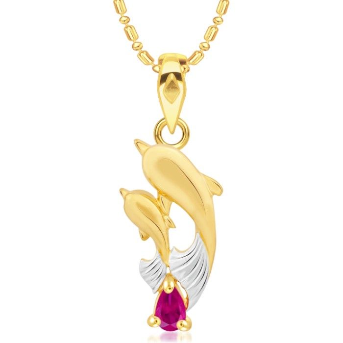 Buy Srikara Gold Plated CZ / AD Couple Dolphin Pink Pearl Fashion Jewelry Pendant with Chain - SKP2934G - Purplle