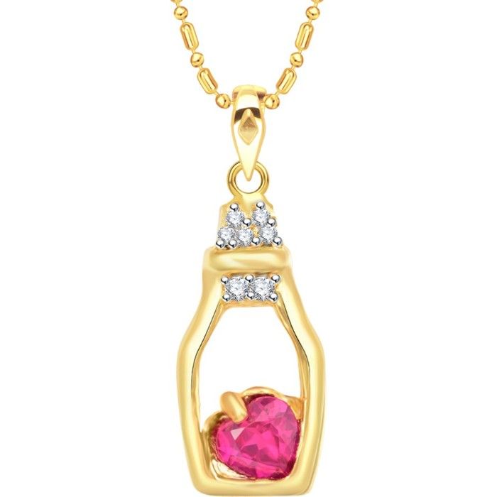 Buy Srikara Alloy Gold Plated CZ/AD Pink Pearl Heart Fashion Jewellery Pendant Chain - SKP3033G - Purplle