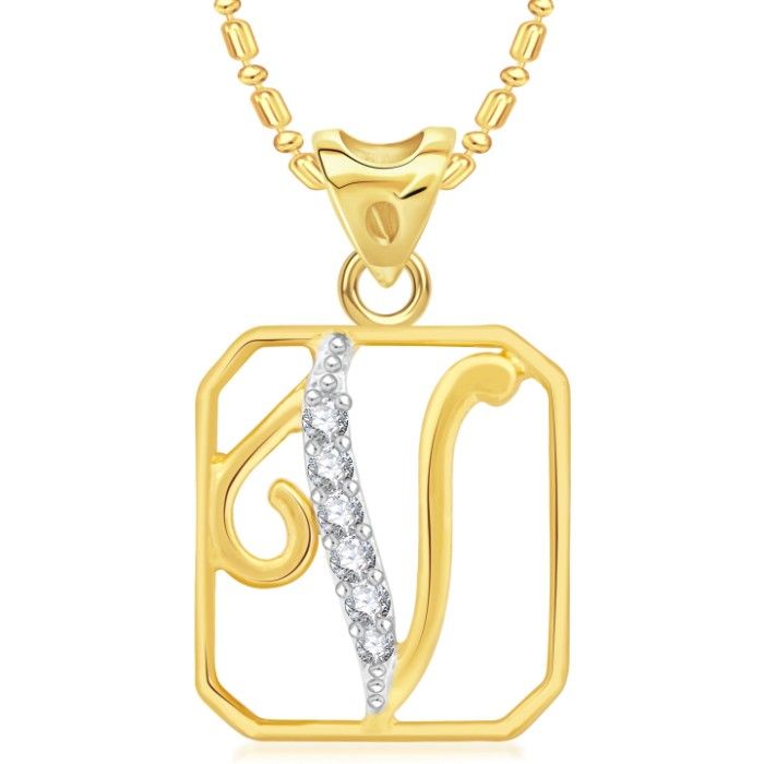 Buy Srikara Alloy Brass Gold Plated CZ/AD Alphabet V Fashion Jewelry Pendant Chain - SKP2927G - Purplle