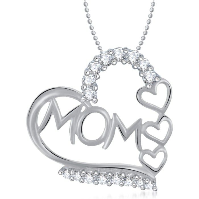 Buy Srikara Alloy Rhodium Plated CZ/AD I Love You Mom Fashion Jewelry Pendant Chain - SKP1387R - Purplle