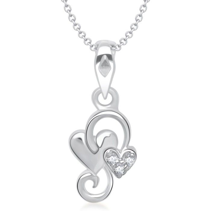 Buy Srikara Alloy Rhodium Plated CZ/AD Attractive Design Heart Shape Fashion Jewelry Pendant - SKP1290R - Purplle