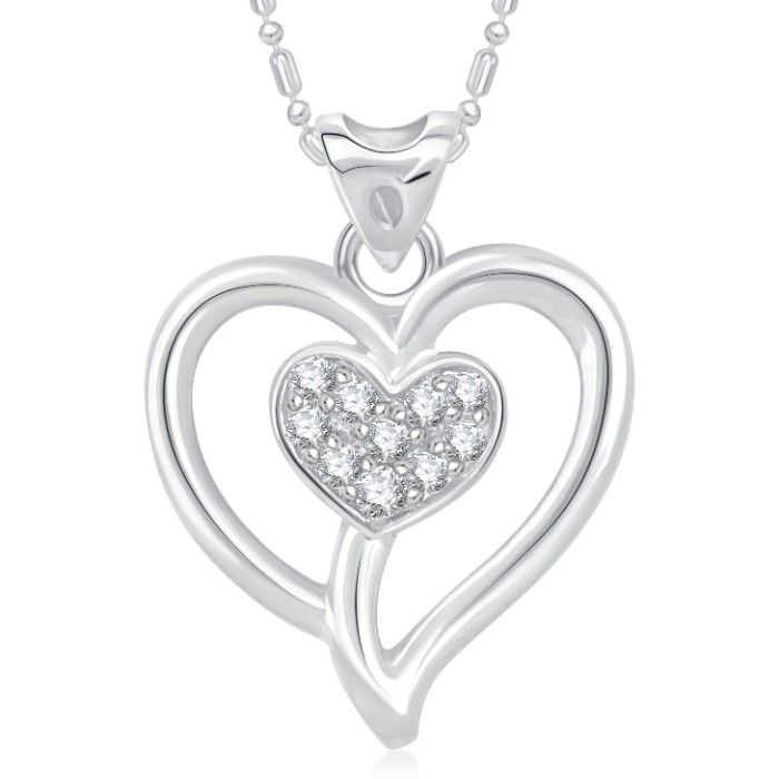 Buy Srikara Alloy Rhodium Plated CZ Double Heart Valentine Fashion Jewellery Pendant - SKP1661R - Purplle