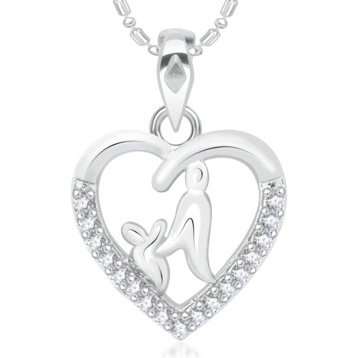 Buy Srikara Alloy Rhodium Plated CZ/AD Couple Heart Fashion Jewellery Pendant Chain - SKP2014R - Purplle