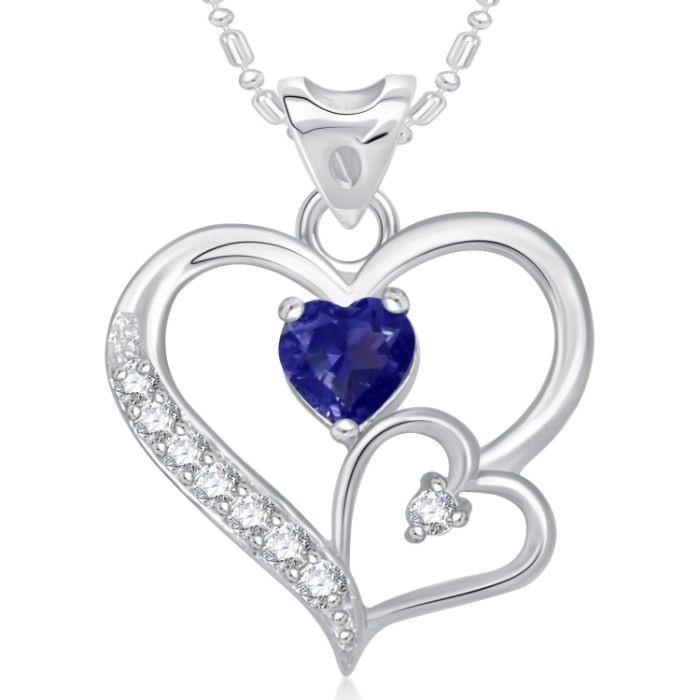 Buy Srikara Alloy Rhodium Plated CZ/AD Decent Double Heart Valentine Fashion Jewelry Pendant - SKP1717R - Purplle