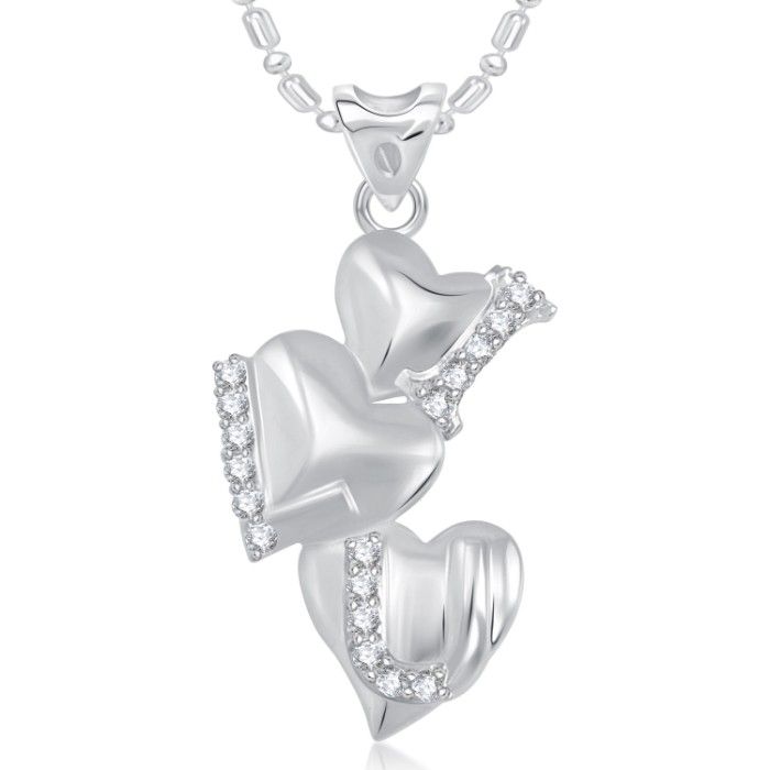 Buy Srikara AD/CZ Three Heart I LOVE U Valentine Fashion Jewelry Pendant with Chain - SKP1823R - Purplle