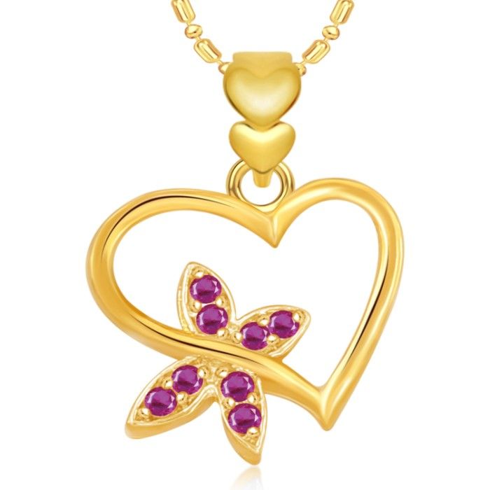 Buy Srikara Alloy Gold Plated CZ Butterfly Heart Valentine Fashion Jewellery Pendant - SKP1901G - Purplle