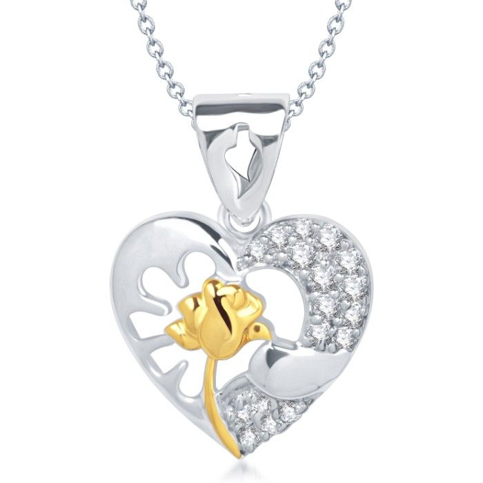 Buy Srikara Alloy Rhodium Plated CZ/AD Rose in Heart Shape Fashion Jewelry Pendant - SKP1306R - Purplle
