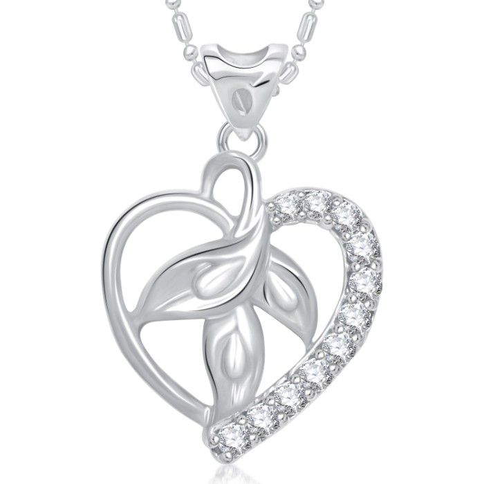 Buy Srikara Alloy Rhodium Plated CZ Leaf in Heart Valentine Fashion Jewelry Pendant - SKP1650R - Purplle