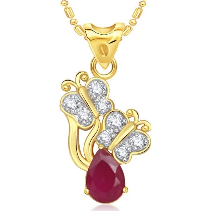 Buy Srikara Alloy Gold Plated CZ / AD Dual Butterfly Fashion Jewellery Pendant Chain - SKP1735G - Purplle