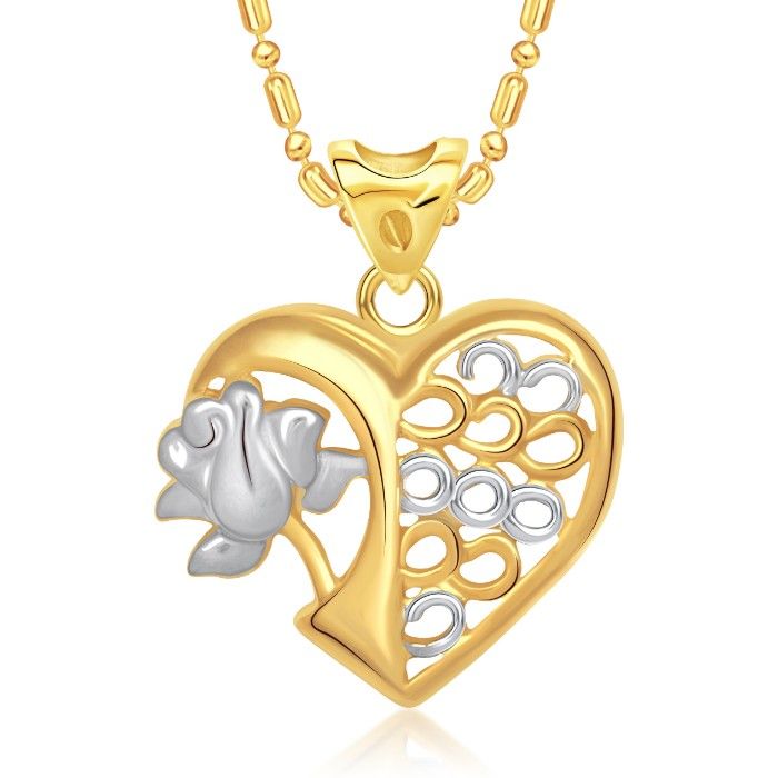 Buy Srikara Alloy Gold Plated CZ/AD Rose in Heart Fashion Jewelry Pendant with Chain - SKP1458G - Purplle