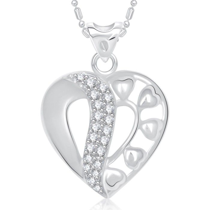 Buy Srikara Alloy Rhodium Plated CZ/AD Sparkling Heart Valentine Fashion Jewelry Pendant - SKP1654R - Purplle