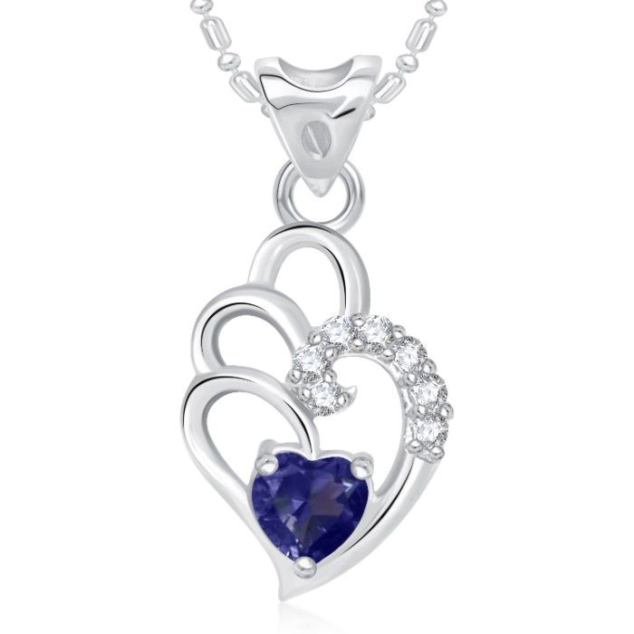 Buy Srikara Alloy Rhodium Plated CZ/AD Blue Curved Heart Valentine Fashion Jewelry Pendant - SKP1755R - Purplle