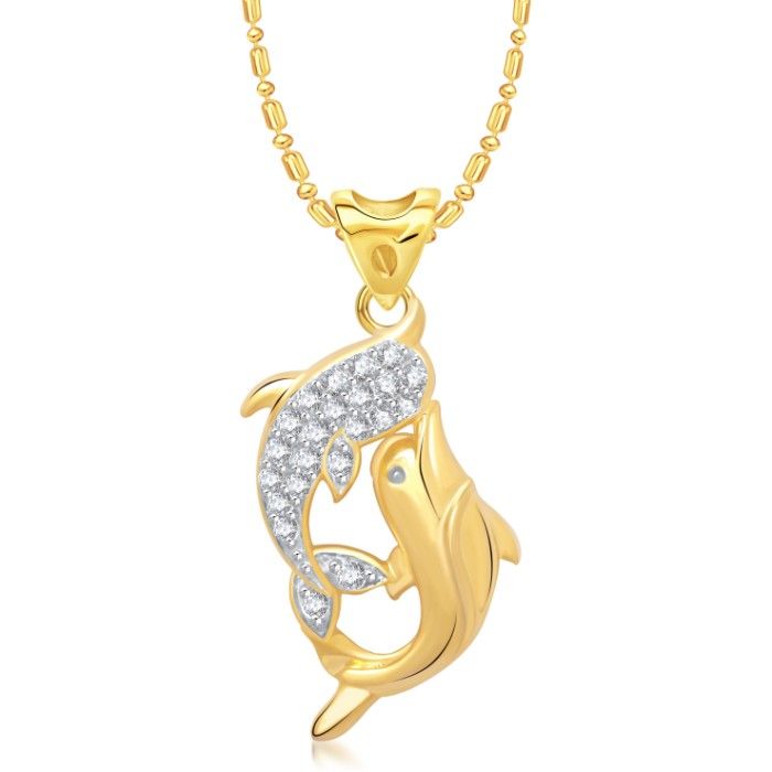 Buy Srikara Alloy Gold Plated CZ/AD Dual Dolphin Fashion Jewelry Pendant with Chain - SKP1346G - Purplle