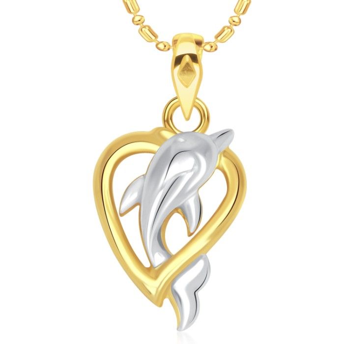 Buy Srikara Alloy Gold Plated CZ/AD Dolphin In Heart Fashion Jewellery Pendant Chain - SKP1829G - Purplle