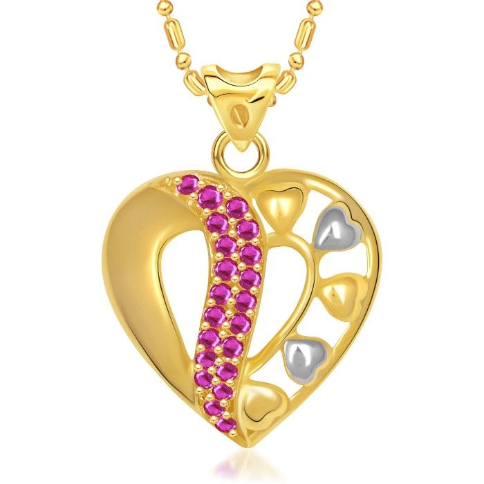 Buy Srikara Alloy Gold Plated CZ/AD Sparkling Heart Fashion Jewellery Pendant Chain - SKP1472G - Purplle