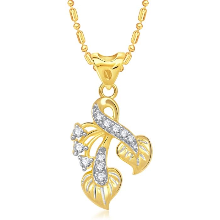 Buy Srikara Alloy Gold Plated CZ / AD Dual Leaf Fashion Jewellery Pendant with Chain - SKP1395G - Purplle