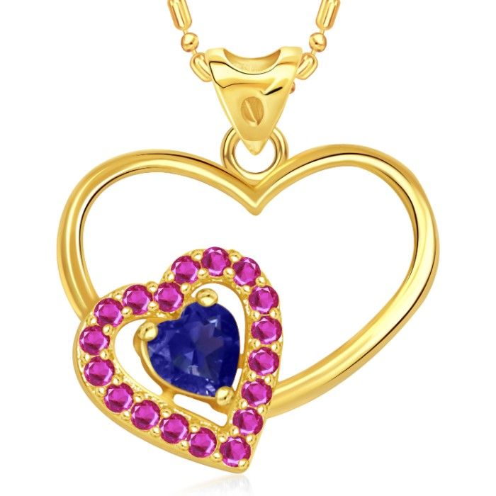Buy Srikara Gold Plated CZ Blue Stone Double Heart Valentine Fashion Jewelry Pendant - SKP1795G - Purplle