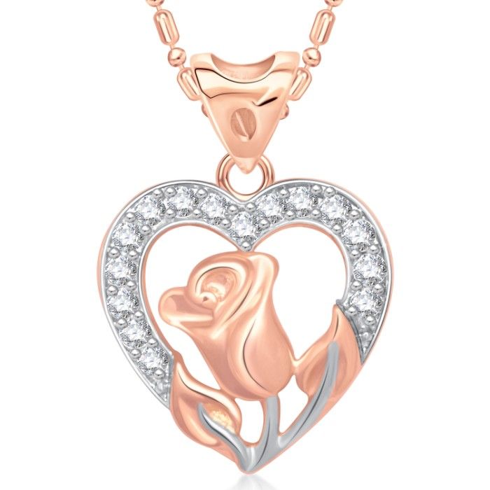 Buy Srikara Alloy Gold Plated CZ Flower in Heart Valentine Fashion Jewellery Pendant - SKP1639G - Purplle