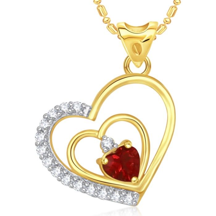 Buy Srikara Alloy Gold Plated AD Interlocked Heart Valentine Fashion Jewelry Pendant - SKP1691G - Purplle