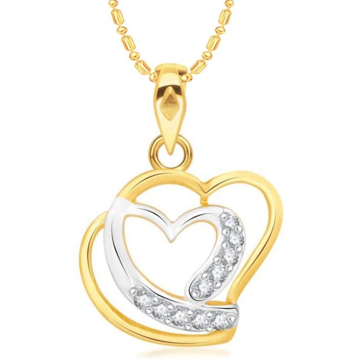 Buy Srikara Alloy Brass Gold Plated CZ/AD Dual Heart Fashion Jewelry Pendant Chain - SKP3130G - Purplle