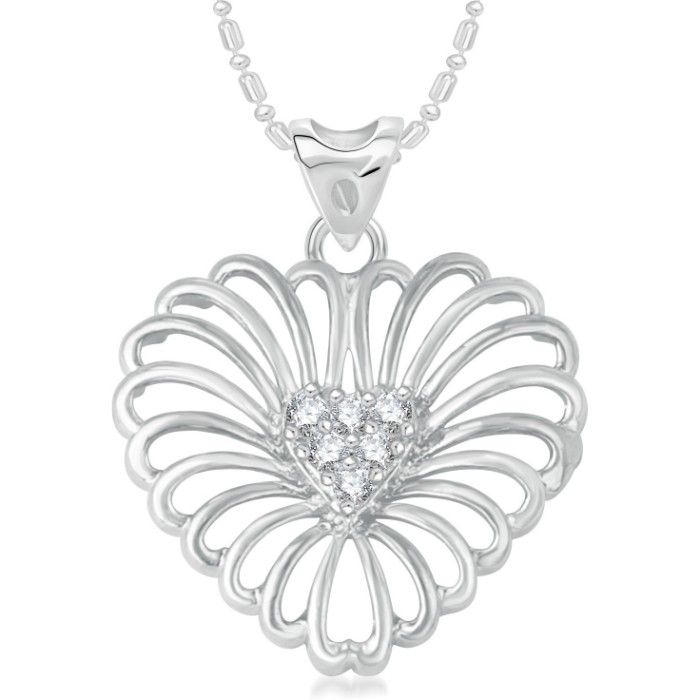 Buy Srikara Alloy Rhodium Plated CZ/AD Curvy Crystals Heart Fashion Jewelry Pendant - SKP3064R - Purplle