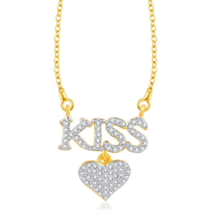 Buy Srikara Brass Alloy Gold Plated CZ Kiss of Love Fashion Jewelry Pendant Chain - SKP3238G - Purplle