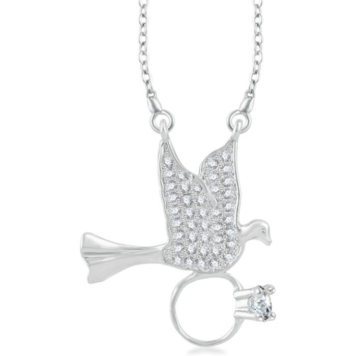 Buy Srikara Brass Alloy Rhodium Plated CZ/AD Love Bird with Ring Fashion Jewelry Pendant - SKP3235R - Purplle