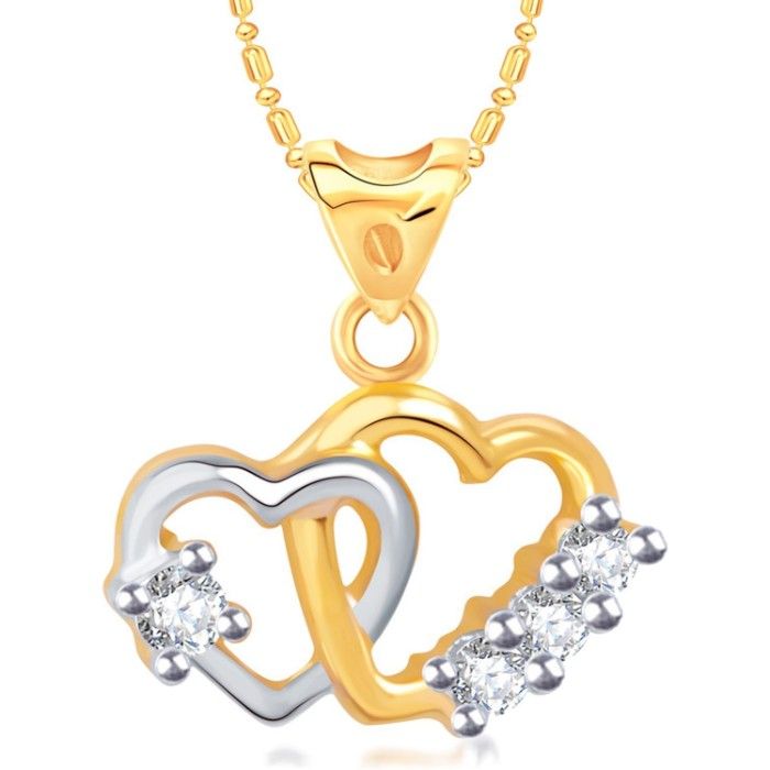 Buy Srikara Alloy Gold Plated CZ/AD Interlock Heart Fashion Jewellery Pendant Chain - SKP3078G - Purplle