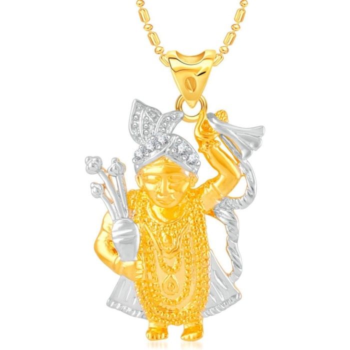 Buy Srikara Alloy Brass Gold Plated CZ/AD Shreenathji Fashion Jewelry Pendant Chain - SKP3098G - Purplle