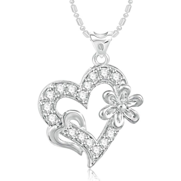 Buy Srikara Alloy Brass Rhodium Plated CZ/AD Floral Heart Fashion Jewelry Pendant - SKP3117R - Purplle