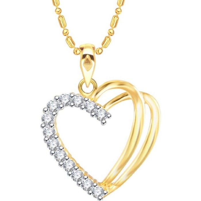 Buy Srikara Alloy Brass Gold Plated CZ/AD Double Line Heart Fashion Jewelry Pendant - SKP3121G - Purplle