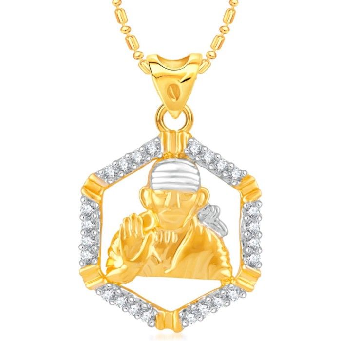 Buy Srikara Alloy Brass Gold Plated CZ/AD Sai Baba Fashion Jewellery Pendant Chain - SKP3099G - Purplle