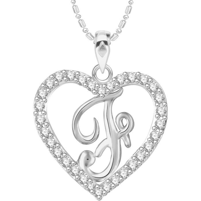 Buy Srikara Alloy Rhodium Plated CZ/AD Alphabet "F" in Heart Fashion Jewelry Pendant - SKP2296R - Purplle