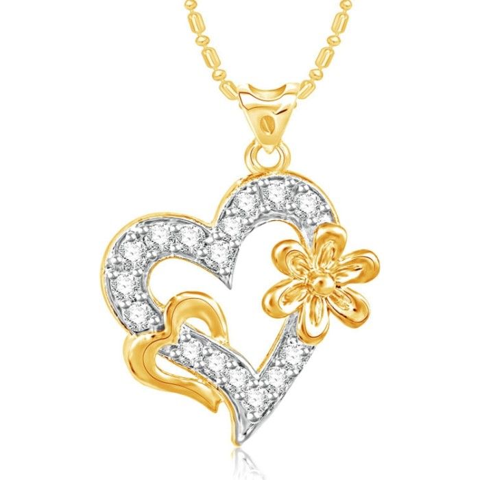 Buy Srikara Alloy Brass Gold Plated CZ Floral Heart Fashion Jewelry Pendant Chain - SKP3117G - Purplle